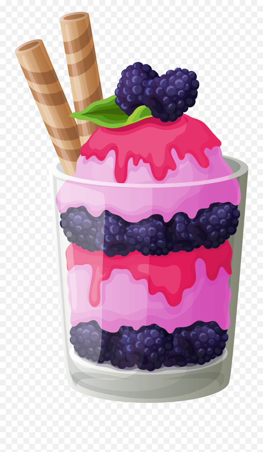 Pink Ice Cream Cup With Blackberry Png Clipart - Blackberry Ice Cream Clipart,Ice Cream Clipart Png