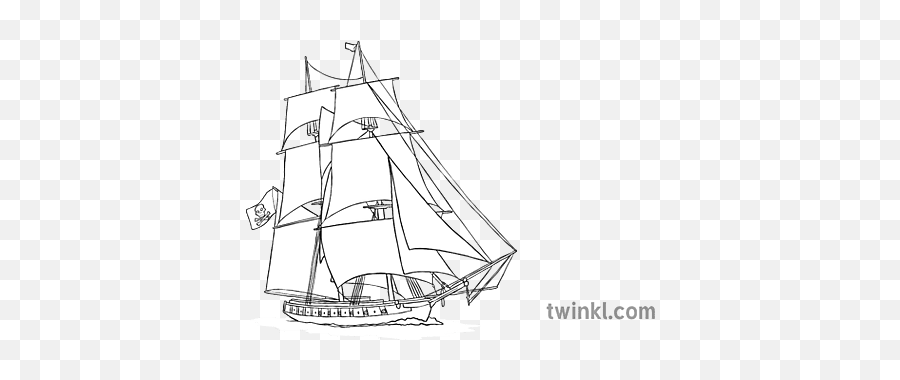 Ks2 Pirate Ship 18th Century Black And White Illustration - Marine Architecture Png,Pirate Ship Icon