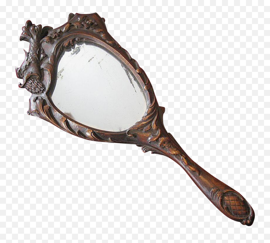 Th Century Carved Wooden Mirror - Art Nouveau Hand Mirror Silver Png,Hand Mirror Png