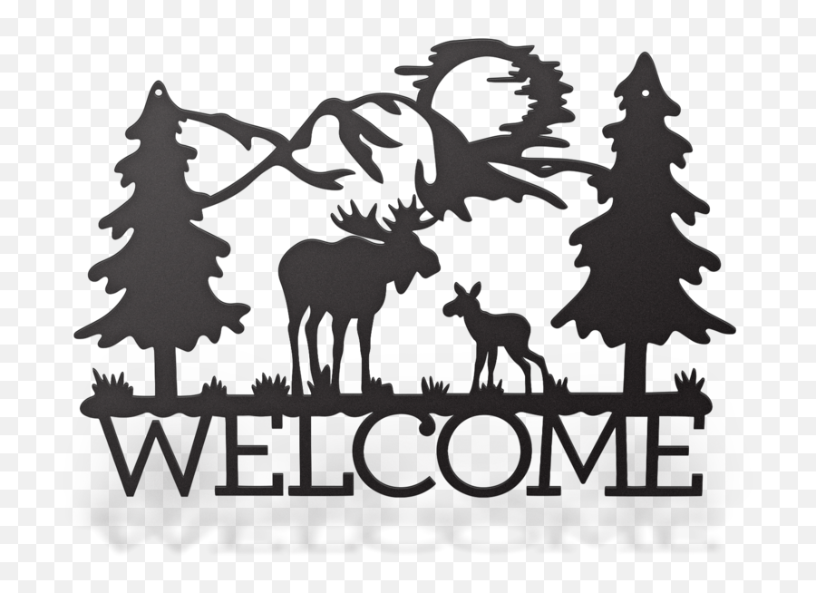 Metal Welcome Moose Sign - Moose Mountain Silhouette Png,Moose Silhouette Png