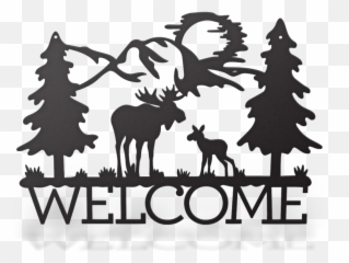 Metal Welcome Moose Sign - Mountain Silhouette png