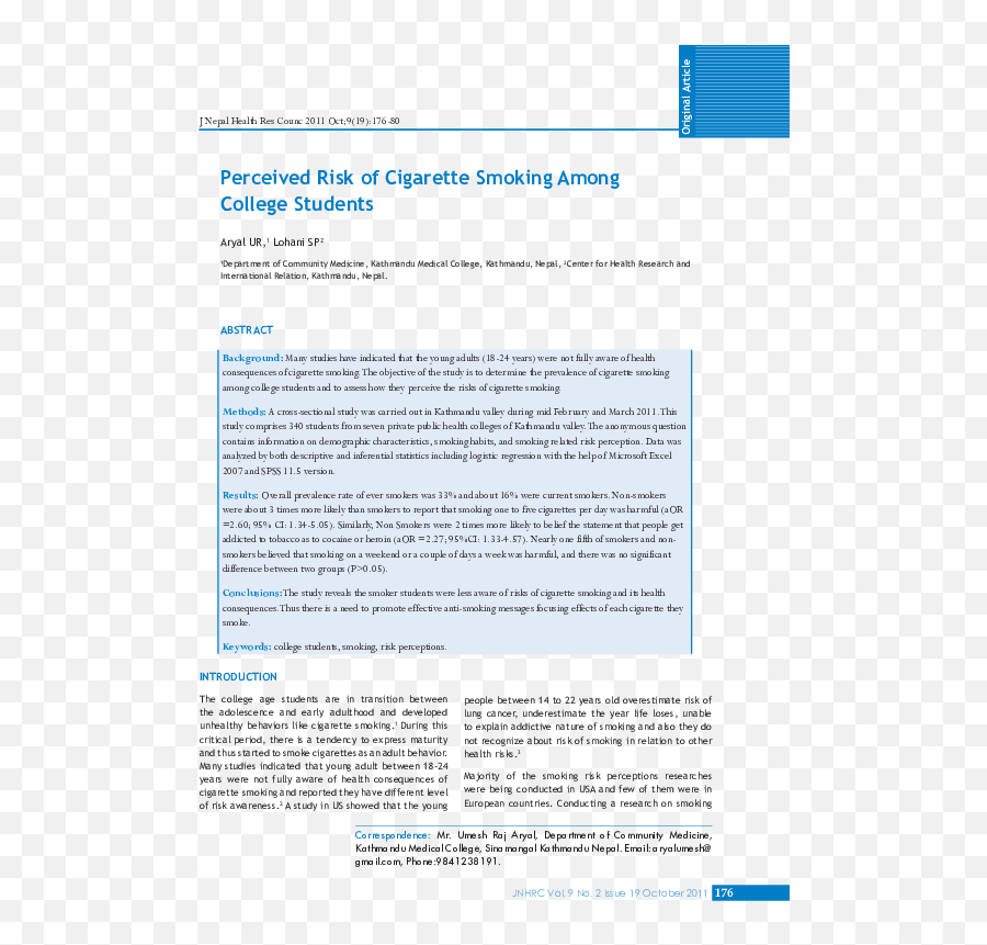 Pdf Perceived Risk Of Cigarette Smoking Among College - Conclusion Of Case Study On Alcoholism Png,Cigarette Smoke Transparent Background