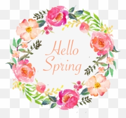 Hello Spring - Flower Watercolor Wreath Png