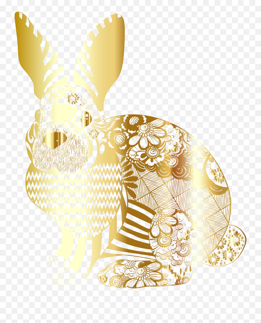 Onlinelabels Clip Art - Gold Floral Rabbit No Background Easter Bunny Gold Transparent Background Png,Rabbit Transparent Background