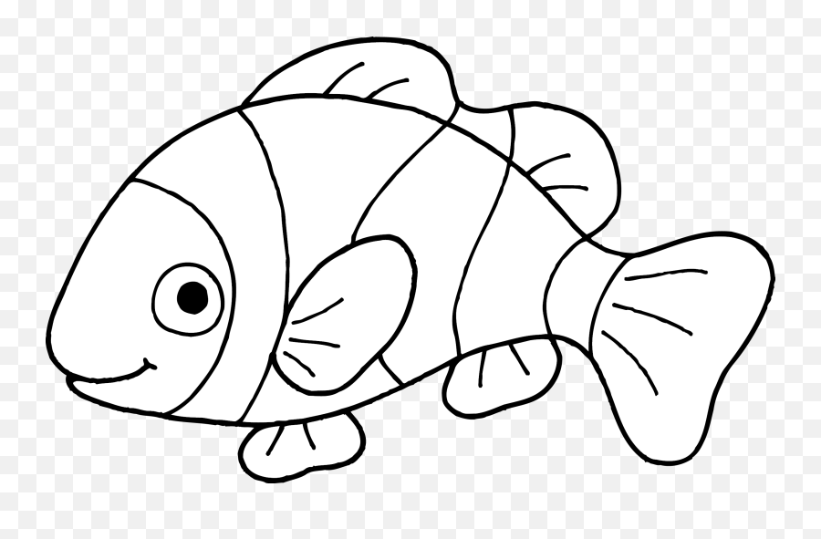 Fish Clipart Black And White Png - Clown Fish Clip Art,Fish Outline Png