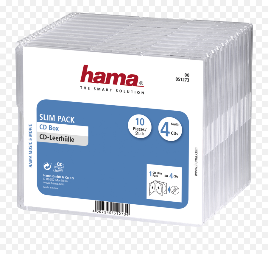 00051273 Hama Slim Cd Jewel Case Pack 4 Of 10 - Compact Disc Png,Cd Case Png