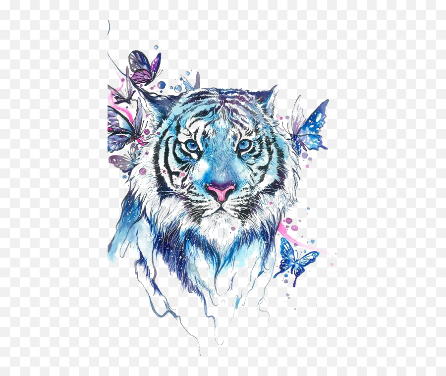 Download Tiger Butterfly Abziehtattoo Flash Drawing Free - Animal Diamond Painting Png,Tiger Transparent