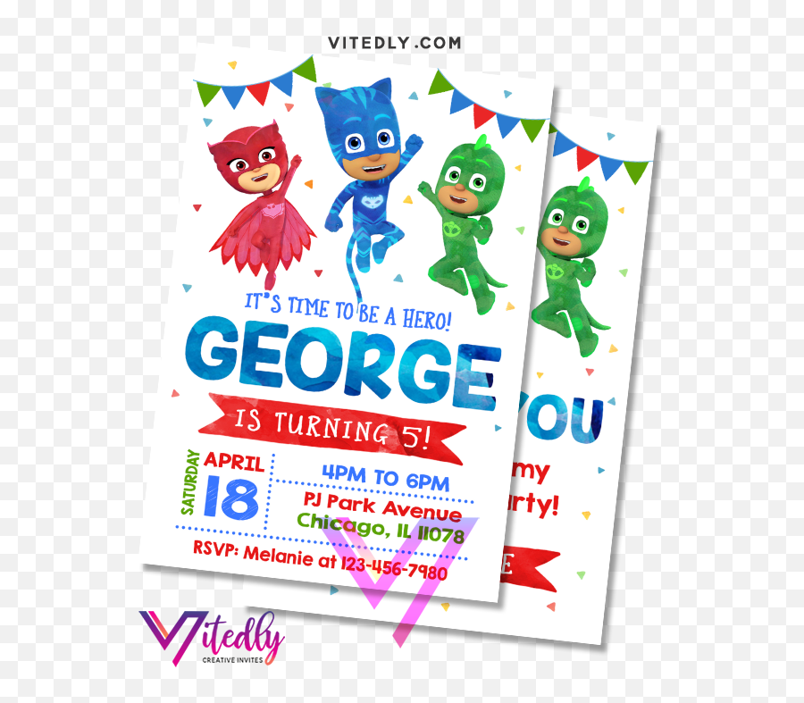 Pj Mask Birthday Invitation With Free Thank You Card - Cartoon Png,Pj Mask Png