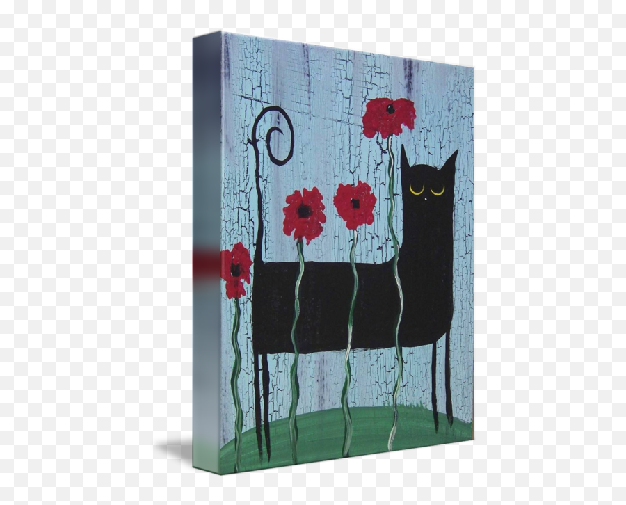 Black Cat Poppies By Joann Biccum - Black Cat Png,Black Cat Transparent Background