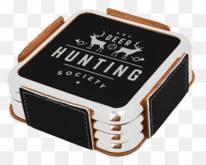 Black Coaster Set Silver Border With Custom Laser Engraving - Drink png