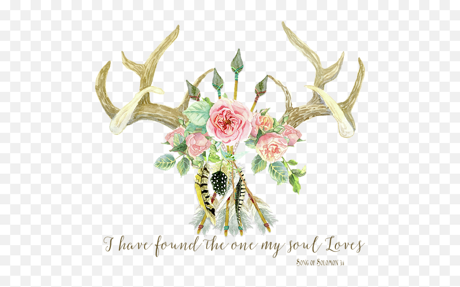 Download Floral Antlers Png - Deer Antlers With Flowers Painting,Deer Antler Png