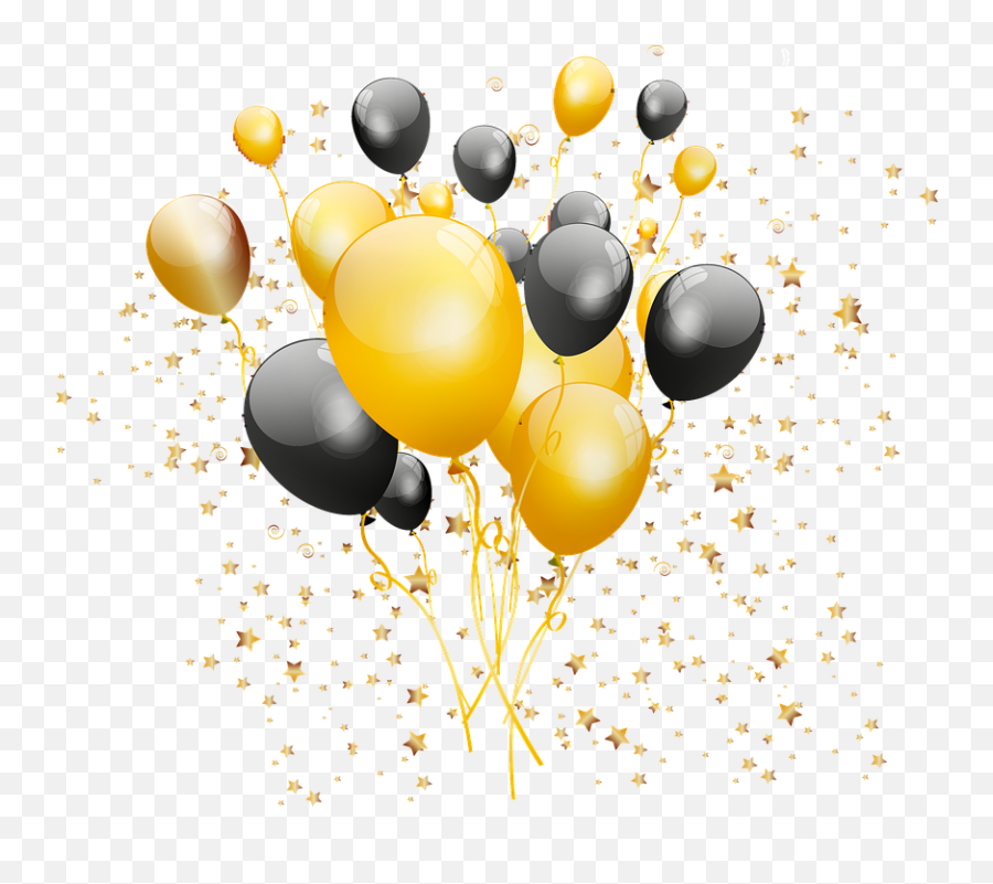 Gold And Black Balloons Confetti - Happy Birthday Free Hd Png,Gold Confetti Png