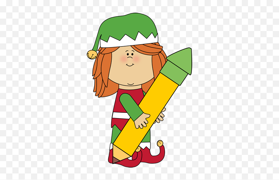 Christmas Elf Holding A Big Pencil Clip Art - Christmas Elf Png,Christmas Elf Icon