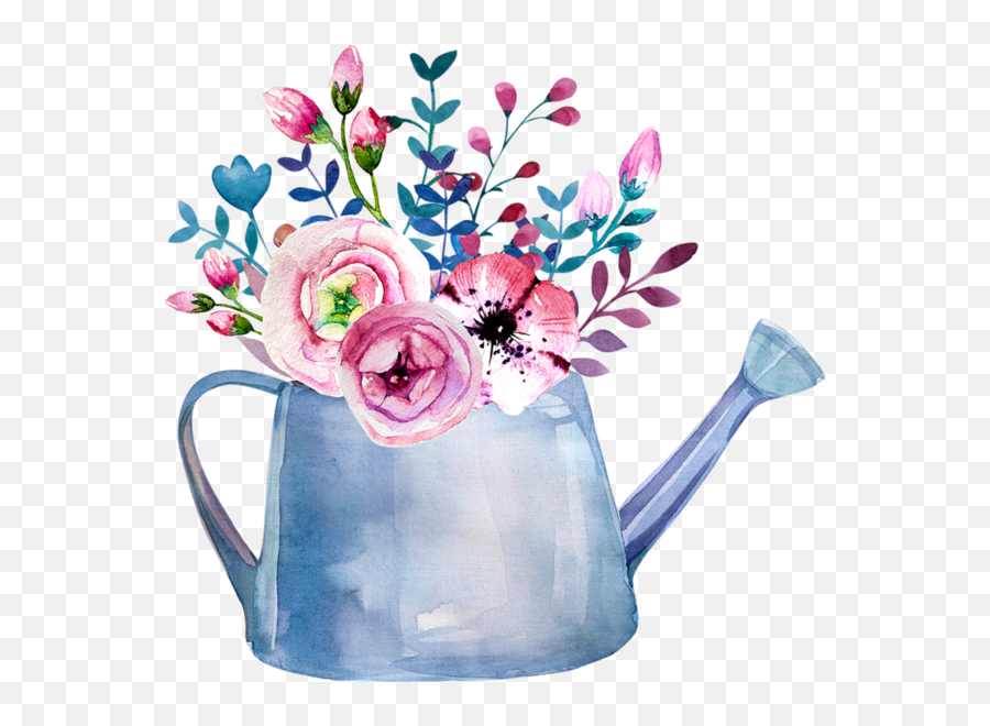Download Hd Fleurs Flores Flowers Bloemen Png Card - Watercolor Watering Can With Flowers,Floral Clipart Png