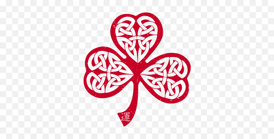 Celtic Shamrock In Japanese Red With Kanji Symbol For Luck - Clip Art Celtic Shamrock Png,Kanji Icon