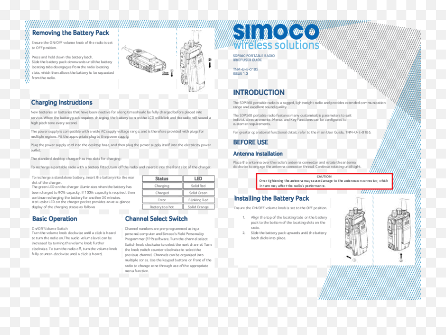 Simoco Sdp560 Portable Radio User Guide - Manuals Document Png,Change Battery Icon