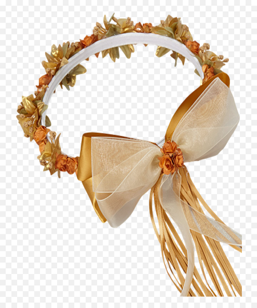 Gold Floral Crown Wreath Handmade With Silk Flowers Back Satin Ribbons U0026 Bows Girls Png