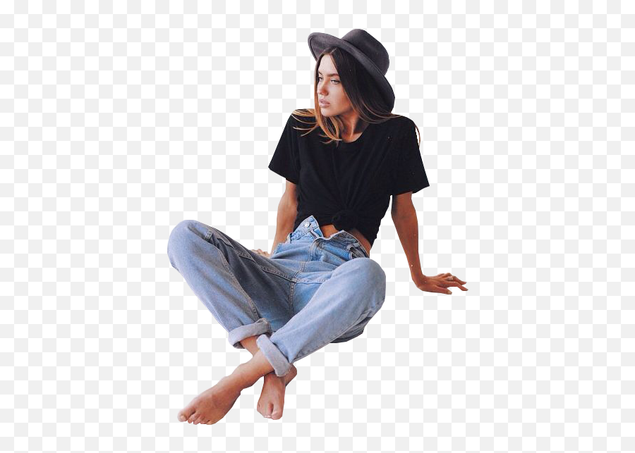 Relaxing Girl - Black T Shirt And Jeans Women Png,Girl Png