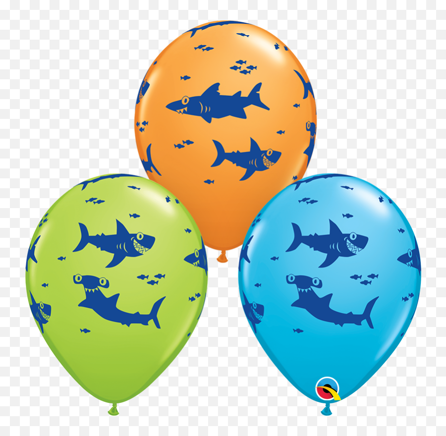 11 Sharks Latex Lgreen Orange Re Blue 50 Per Bag - Shark Png,Blue Balloon Png