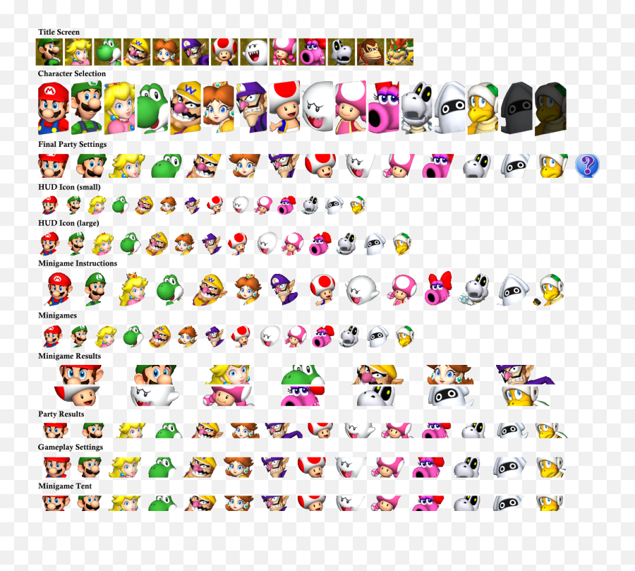 The Spriters Resource - Full Sheet View Mario Party 8 Mario Party 8 Character Portraits Png,Cute Settings Icon
