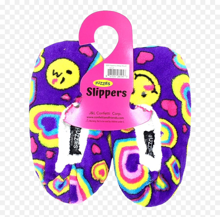 Confetti U0026 Friends Emoji Heart Fuzzie Slippers - Slipper Png,Purple Heart Emoji Png