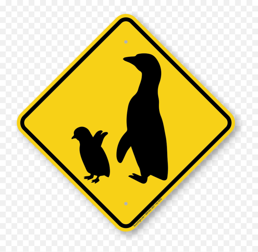 Penguin With Chick Crossing Sign - Yellow Warning Sign Sku Penguin Traffic Sign Png,Dancing Penguin Icon