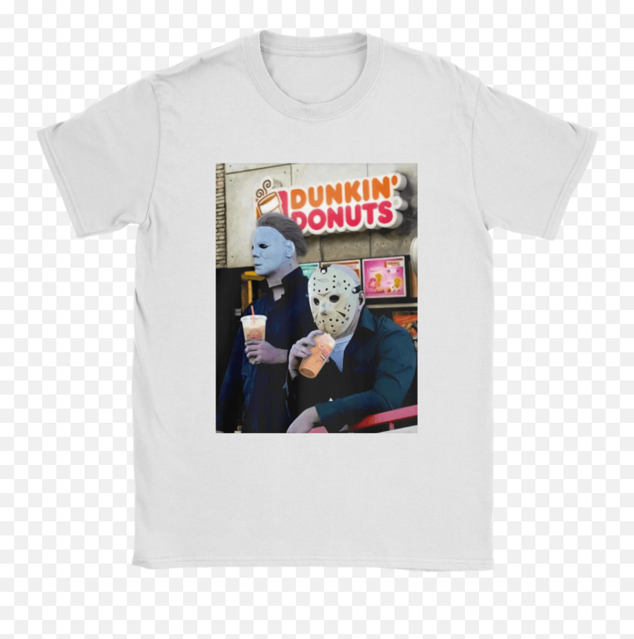 Michael Myers And Jason Voorhees Enjoy Dunkinu0027 Donut Shirts - Cartoon Png,Michael Myers Mask Png