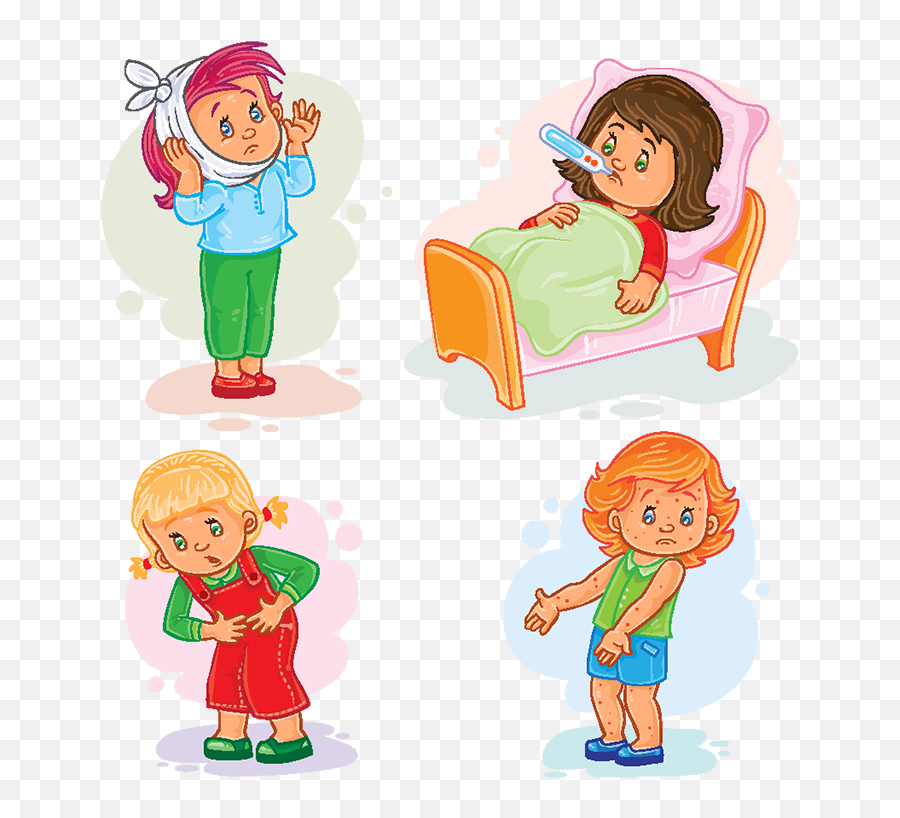 Download Set Icons Little Girl Sick Fever Young Boy Png - Cartoon Sick Children,Boy Png