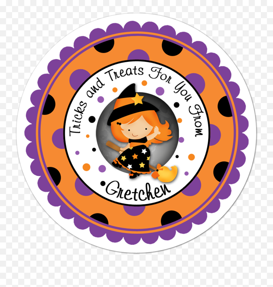 Witch Polka Dot Border Personalized Halloween Sticker - Christmas Stamp Png,Halloween Border Png