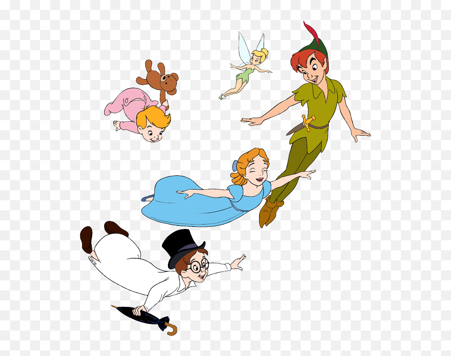 Peter Pan Wendy Michael John Tinker Bell Flying - Peter Png,Peter Pan Png