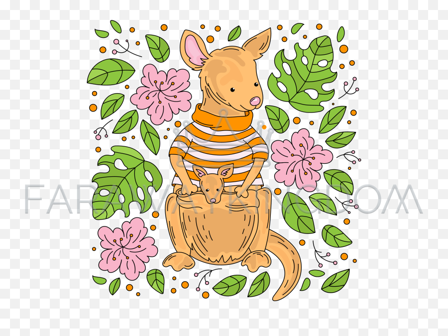 Mama Kangaroo Australian Animal Cartoon Vector Illustration Set Png Transparent Background