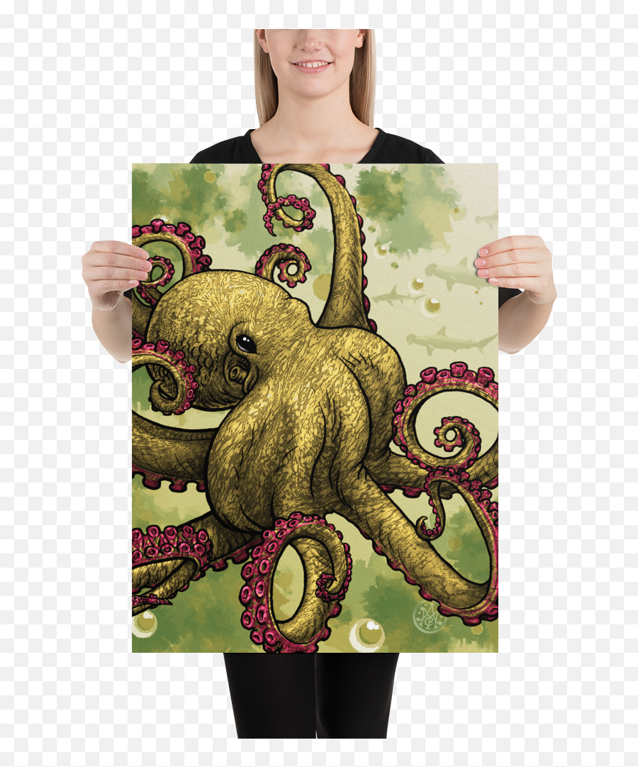 Inking Octopus - Green Print On Paper By Matthew Amey U2014 Wooden Octopus Wash You Hands Class Dojo Png,Octopus Transparent