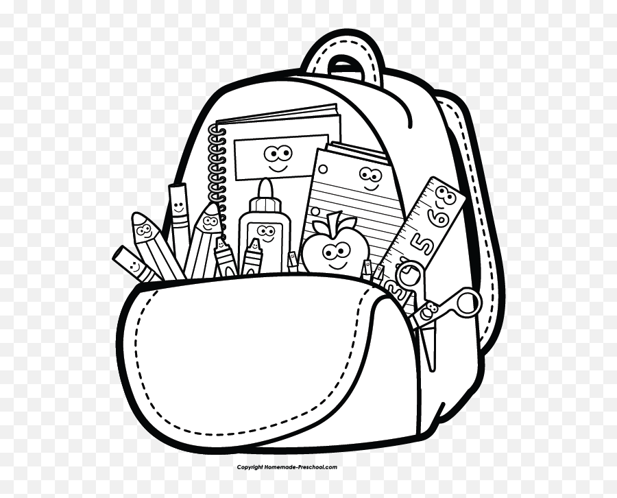 Library Of School Bag Clip Art Free Black And White Png - School Supplies Clipart Black And White,Backpack Clipart Png