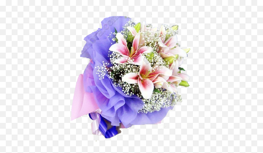 Pink Lily With Babys Breath - Pink Lily Baby Breath Bouquet Png,Baby's Breath Png
