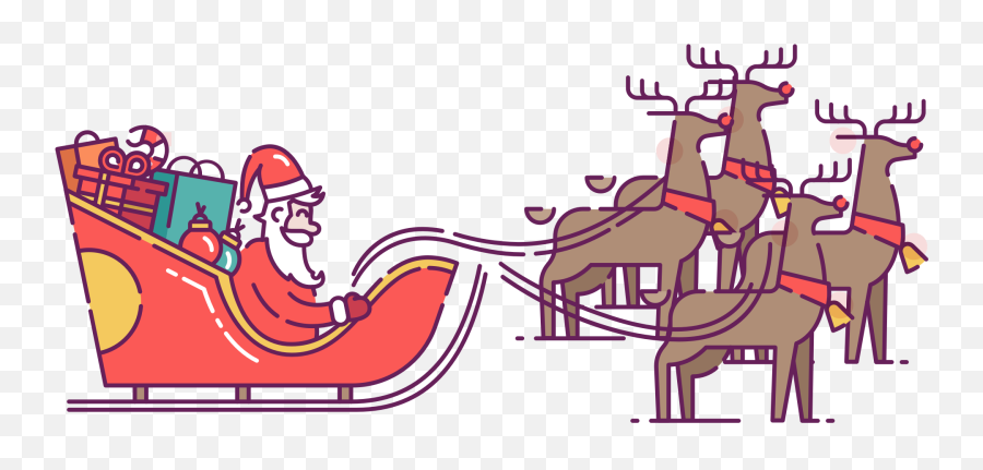 Santa In Sleigh Pulled By Reindeer Clip Art - Reindeer Png Santa Claus,Santa Sleigh Transparent Background