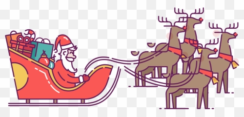 Santa In Sleigh Pulled By Reindeer Clip Art - Png Claus