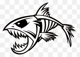 Printed Vinyl Skeleton Fish Bones Skull - Transparent Bones Fish Fish Skeleton Png,Skull Tattoo Png