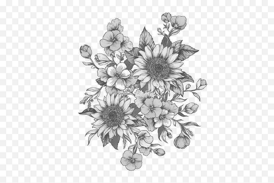 White Flowers Png Clip Free Library - Black And White Sunflower Drawing,Black And White Flower Png