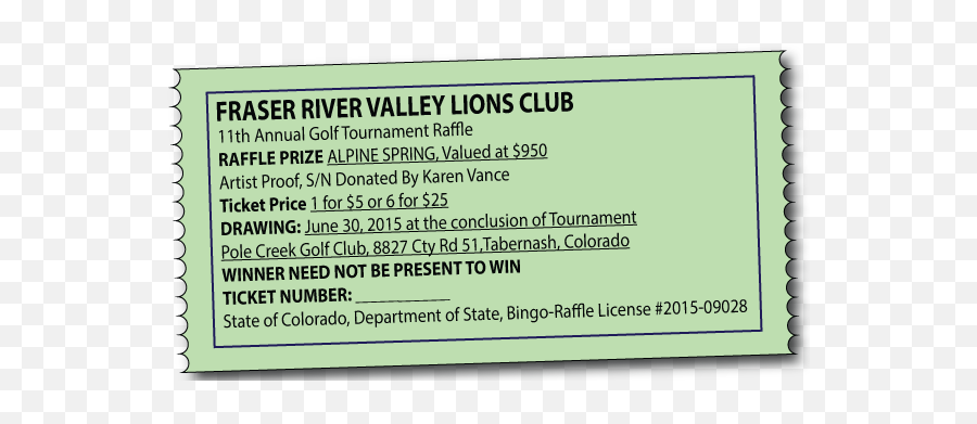 Raffle Ticket Sales For Golf Tournament Safeway - Fraser Home Depot Garden Club Png,Raffle Ticket Png