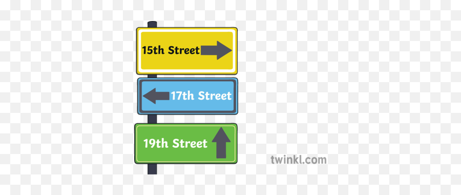 Ks1 Street Sign B 15th 17th 19th Yellow Blue Green Arrow - Vertical Png,Green Arrow Logo