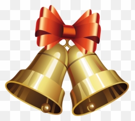 Golden Christmas Bells With Bow Png - Clipart