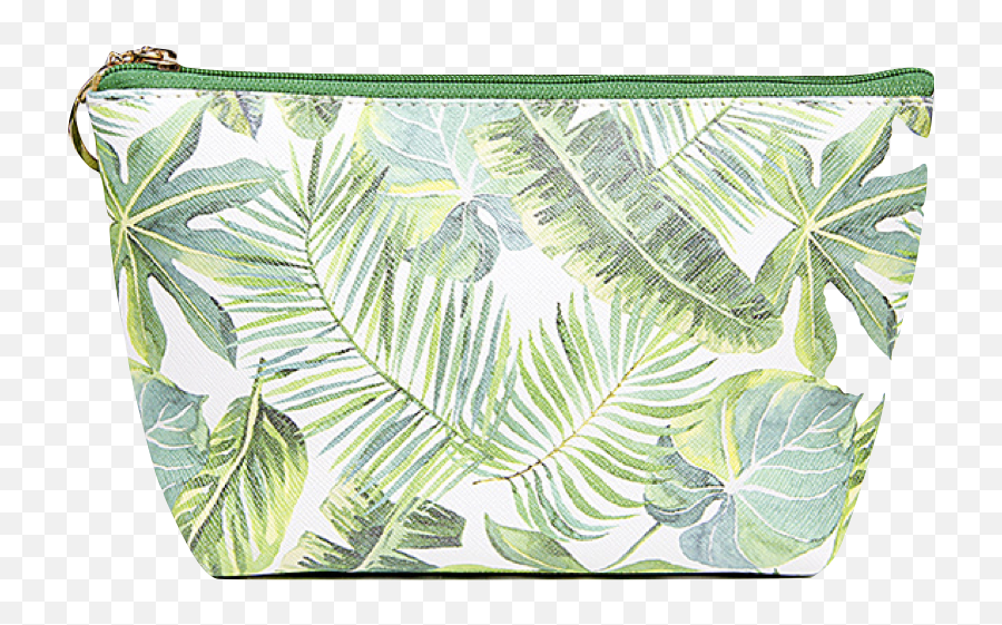 Download Tropical Leaf Pouch Cosmetic Bag - Green Palm White And Green Leaf Cosmetic Bag Png,Tropical Leaf Png