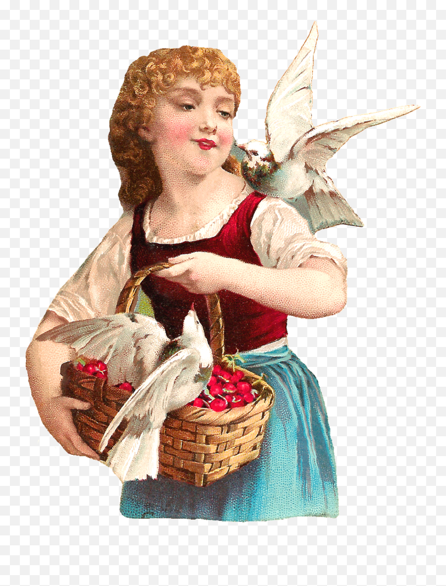 Antique Images Free Digital Woman Clip Art With White Doves - Women And Basket Clip Art Png,White Doves Png