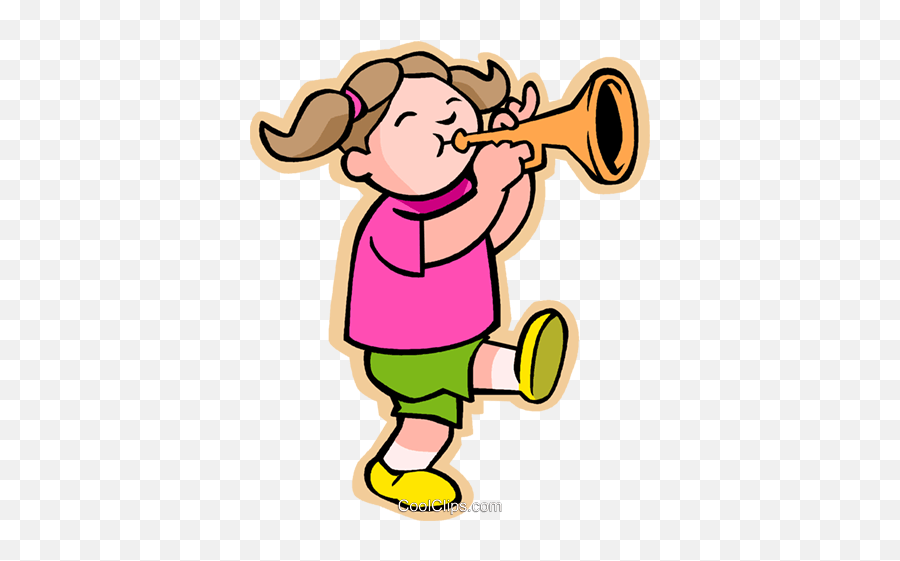 Little Girl With Trumpet Royalty Free Vector Clip Art - Portable Network Graphics Png,Trumpet Transparent Background