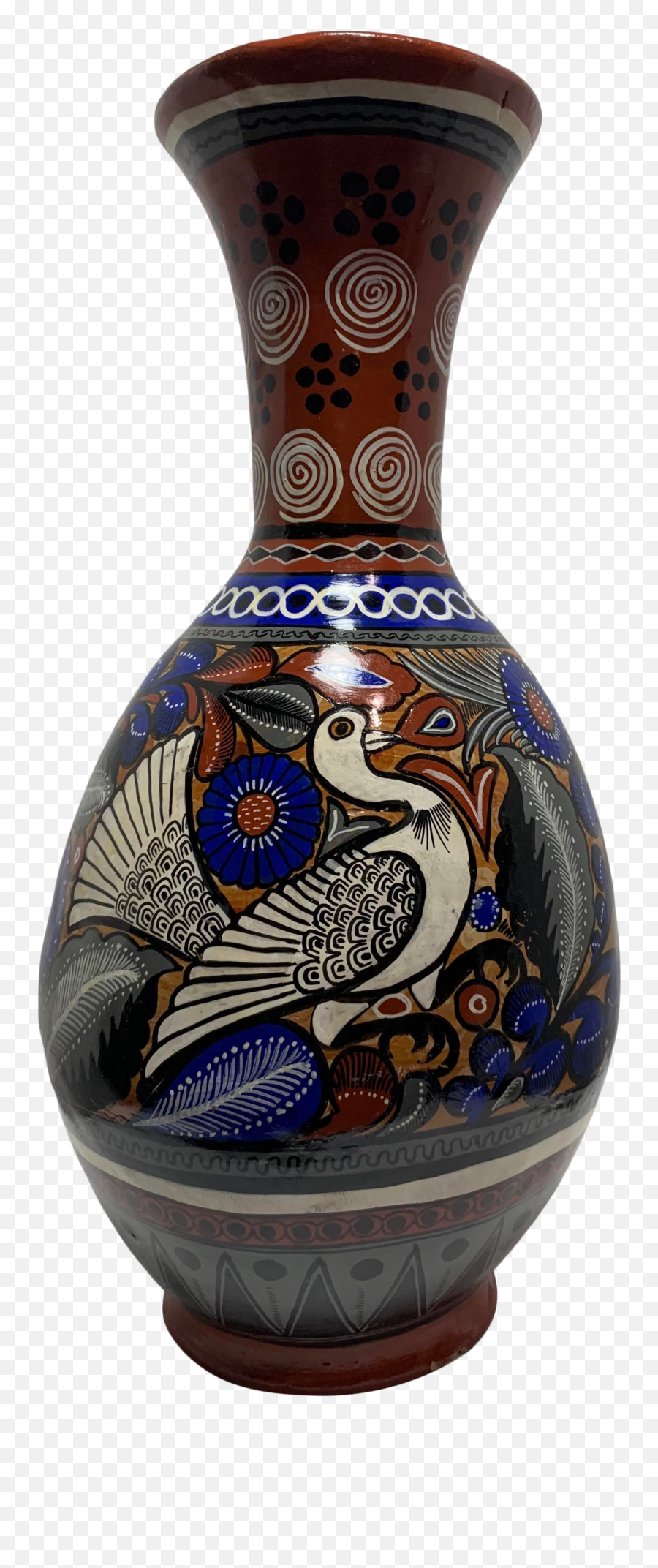 Vintage Mexican Pottery Vase With Blue Flowers And White Doves - Earthenware Png,White Doves Png
