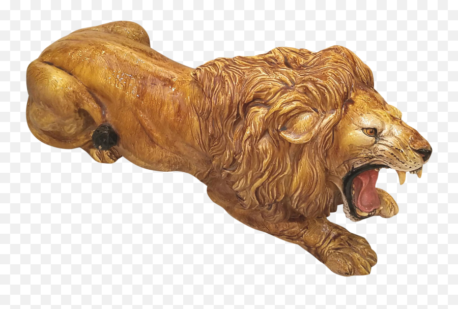 Italian Hollywood Regency Glazed Terra Cotta Lion Figurine - Masai Lion Png,Roaring Lion Png