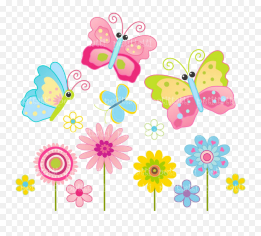 Download Hd Cute Butterfly And Flower Clipart Png - Cute Flowers And Butterflies Clipart,Flower Clipart Png