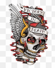 Color Traditional Skull - Skull Victory In Death Png,Skull Tattoo Png