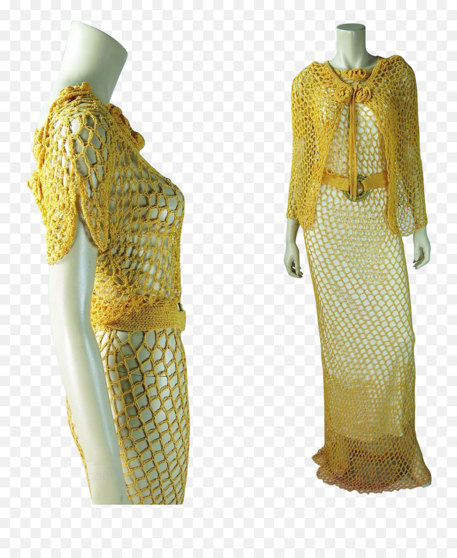 Download 1930u0027s Orange Fishnet Evening Dress With Cape Belt - Full Length Png,Fishnet Transparent Png