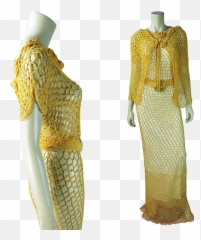 Download 1930u0027s Orange Fishnet Evening Dress With Cape Belt - Full Length Png,Fishnet Transparent Png